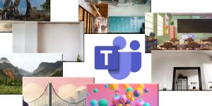 Microsoft Teams logo with background pictures around